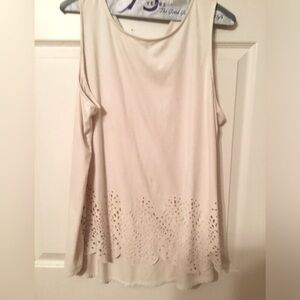 Soft suede cream scalloped hem tank